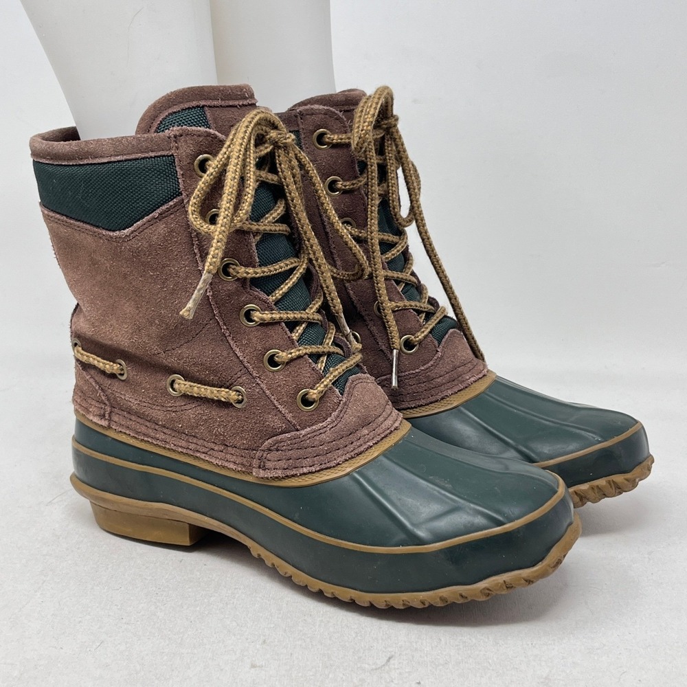 G.H. Bass Bean Mens Duck‎ Boots Brown Suede Waterproof Green Rubber Size 7